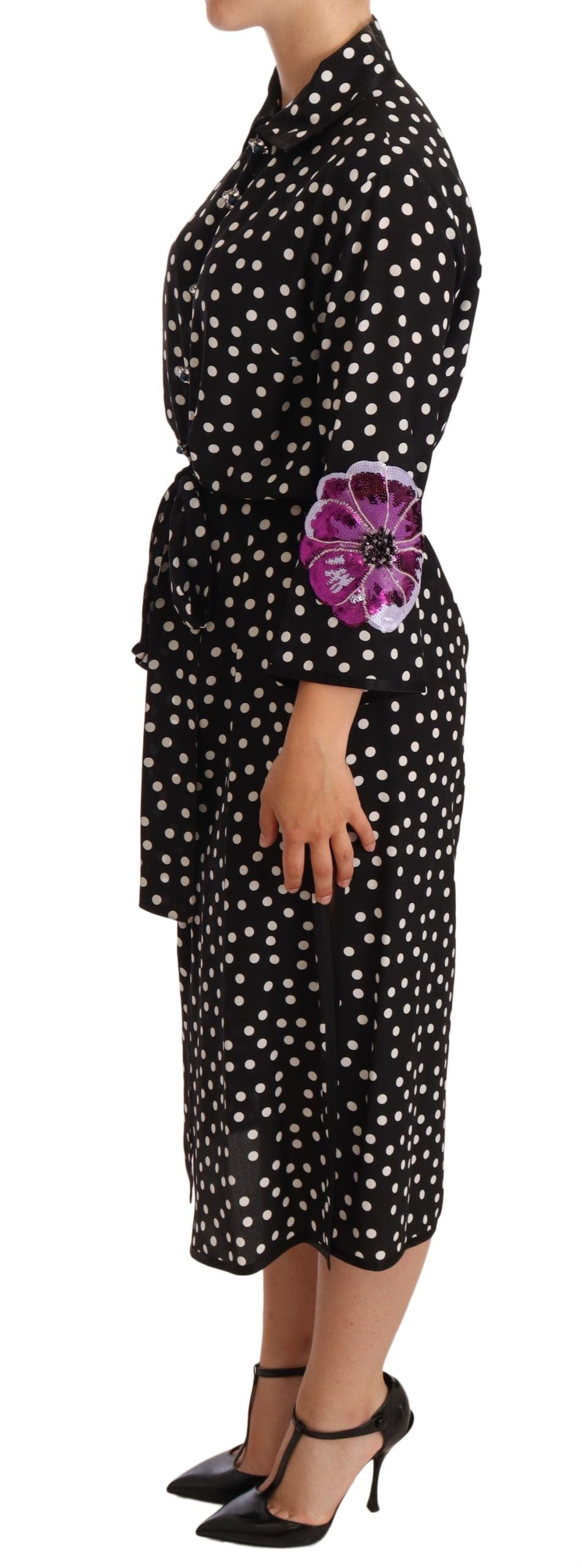 Robe fleurie à paillettes et cristaux noirs et blancs Dolce &amp; Gabbana