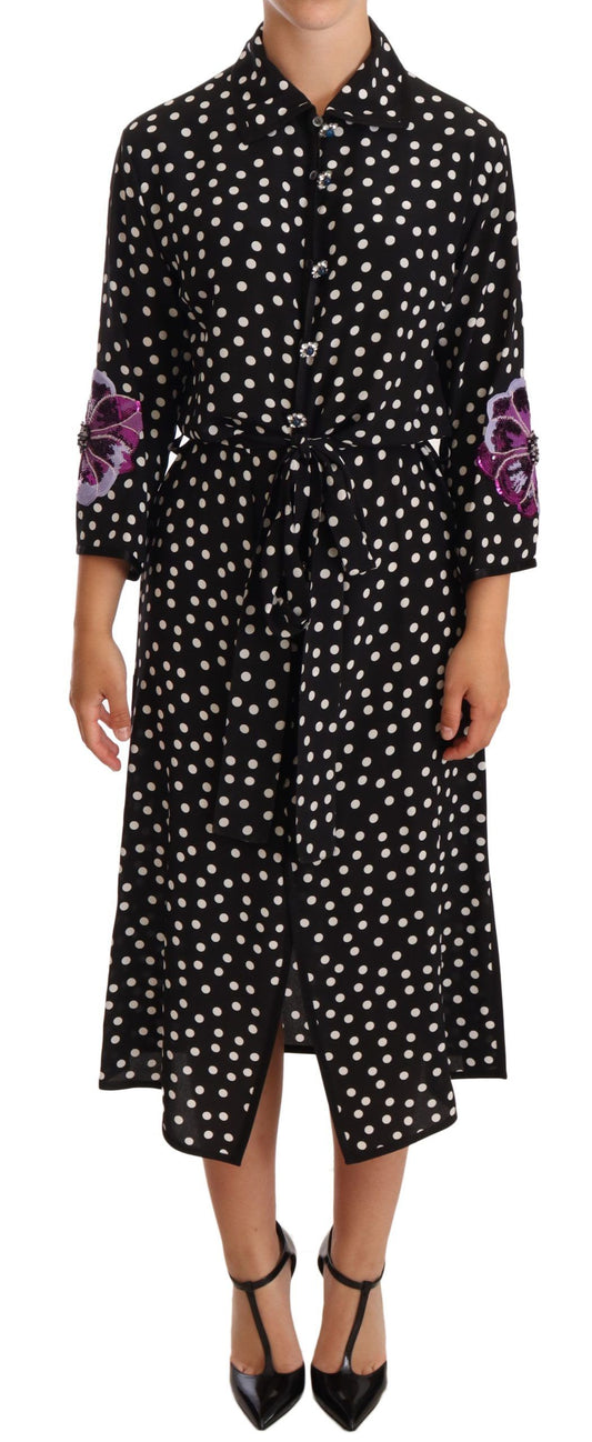 Robe fleurie à paillettes et cristaux noirs et blancs Dolce &amp; Gabbana