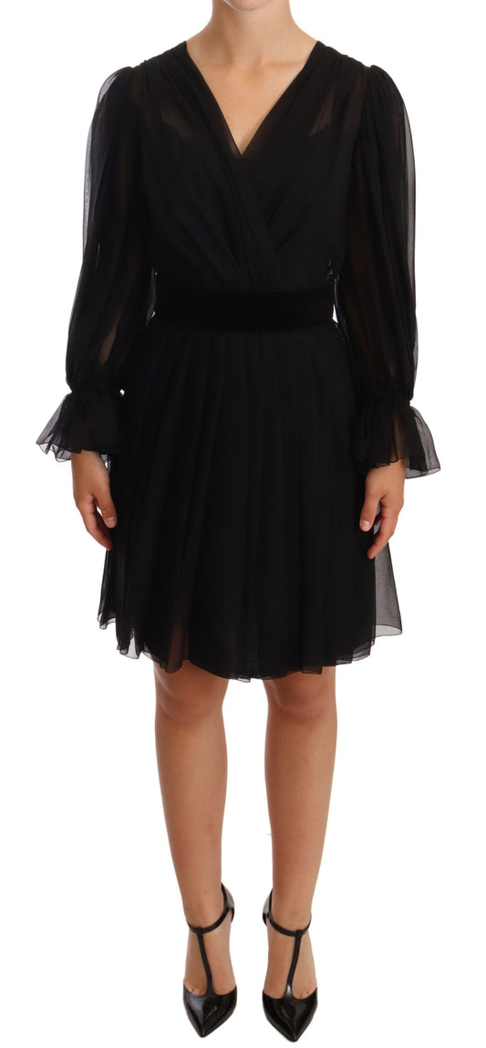 Robe courte plissée en soie stretch noire Dolce &amp; Gabbana