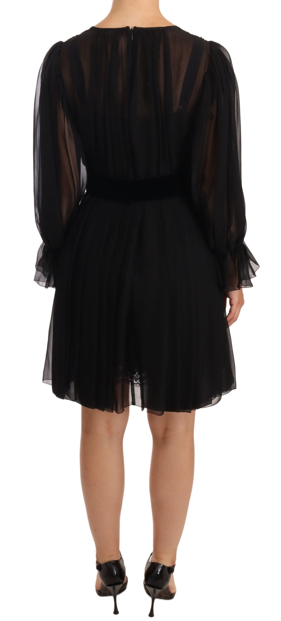 Robe courte plissée en soie stretch noire Dolce &amp; Gabbana