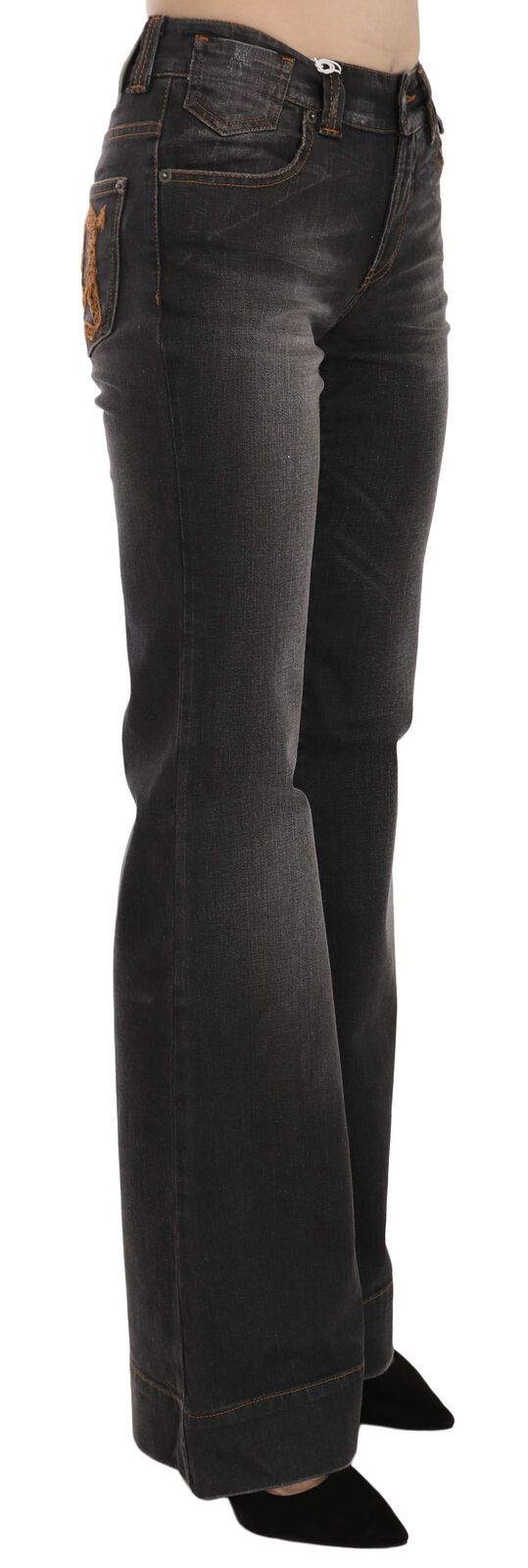 Jean évasé décontracté taille moyenne noir délavé John Galliano
