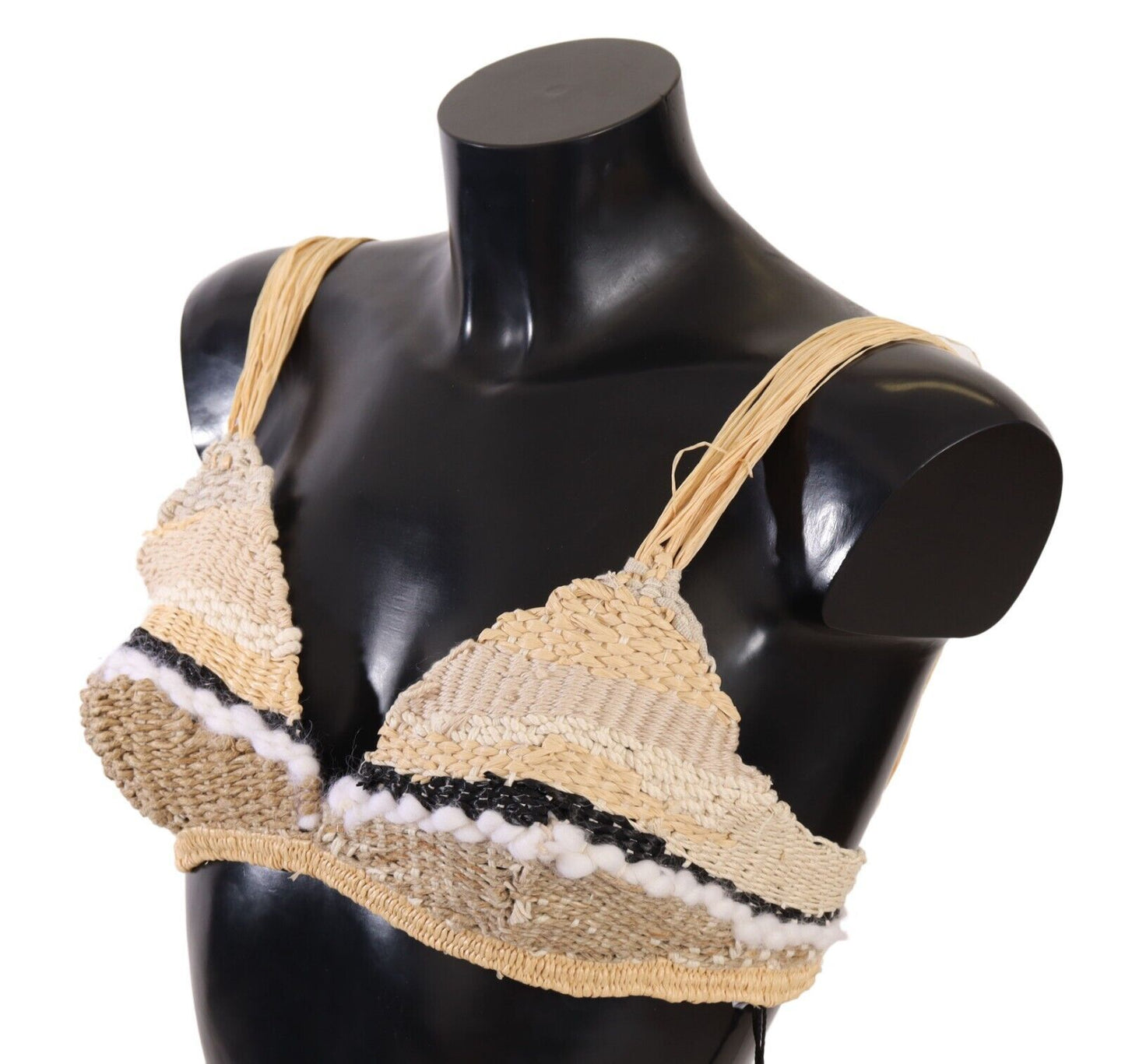 Haut cache-cœur en crochet tissé en raphia beige Dolce &amp; Gabbana