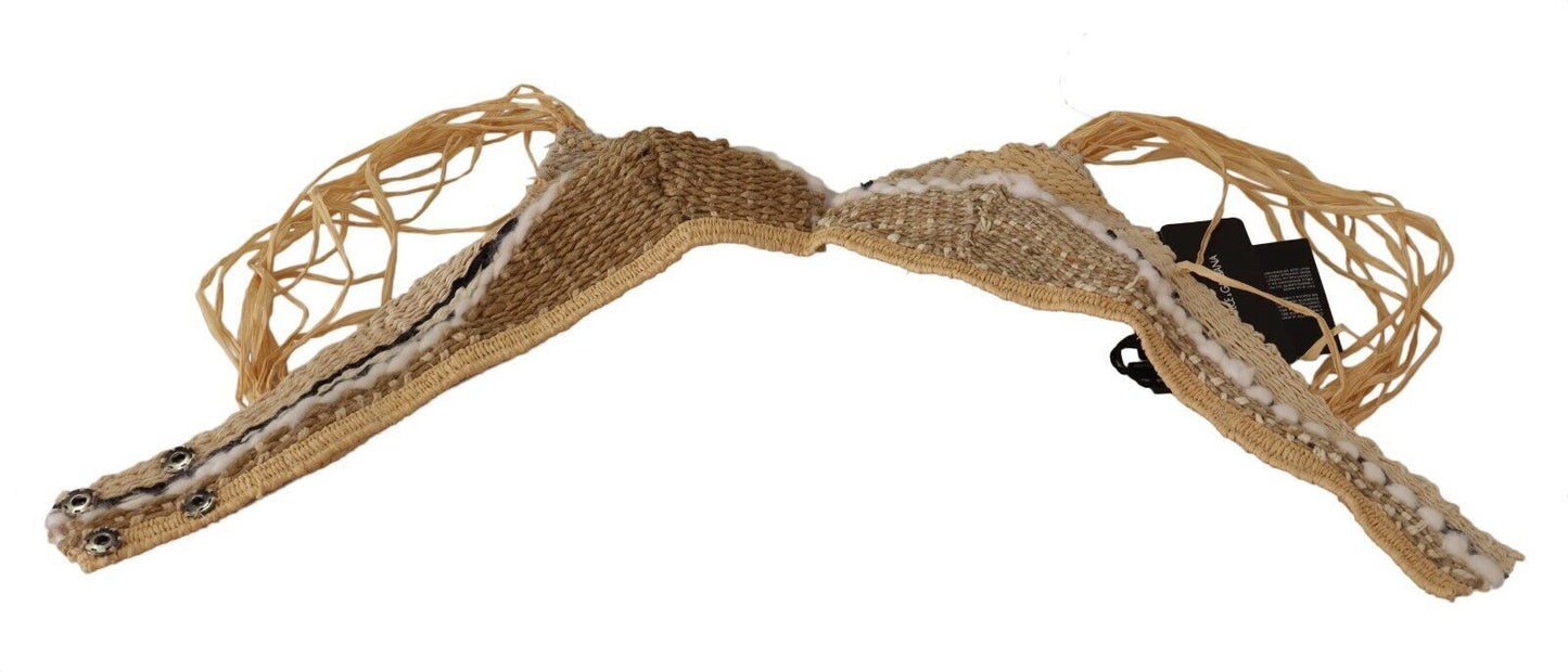 Haut cache-cœur en crochet tissé en raphia beige Dolce &amp; Gabbana