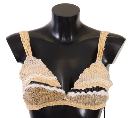 Haut cache-cœur en crochet tissé en raphia beige Dolce &amp; Gabbana