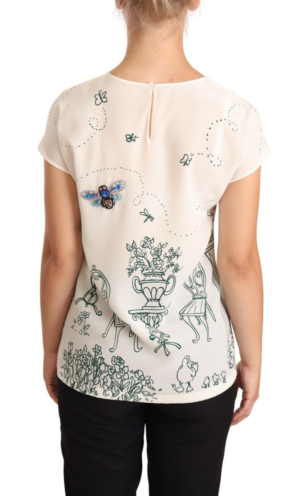 Dolce &amp; Gabbana – Weiße Seiden-T-Shirt-Bluse „Garden Fountain“