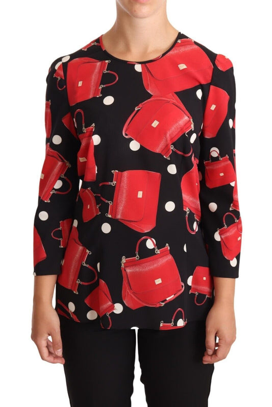 Chemisier en soie stretch imprimé sac Sicily noir Dolce &amp; Gabbana