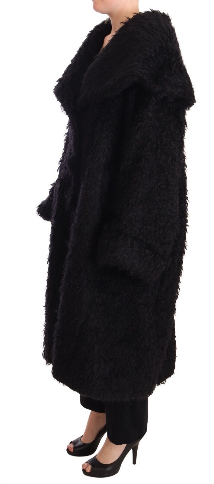 Dolce &amp; Gabbana Trench-coat cape en fourrure de mohair noir