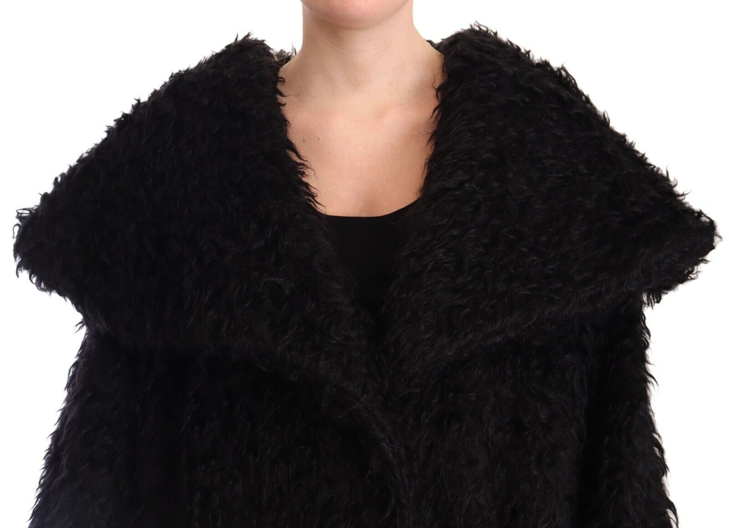 Dolce &amp; Gabbana Trench-coat cape en fourrure de mohair noir