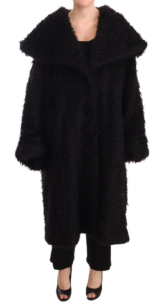 Dolce &amp; Gabbana Trench-coat cape en fourrure de mohair noir