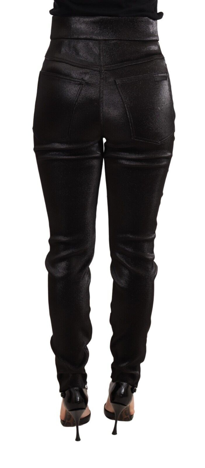 Pantalon en coton stretch noir et argenté Dolce &amp; Gabbana