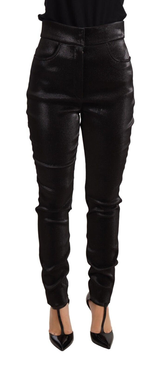 Pantalon en coton stretch noir et argenté Dolce &amp; Gabbana