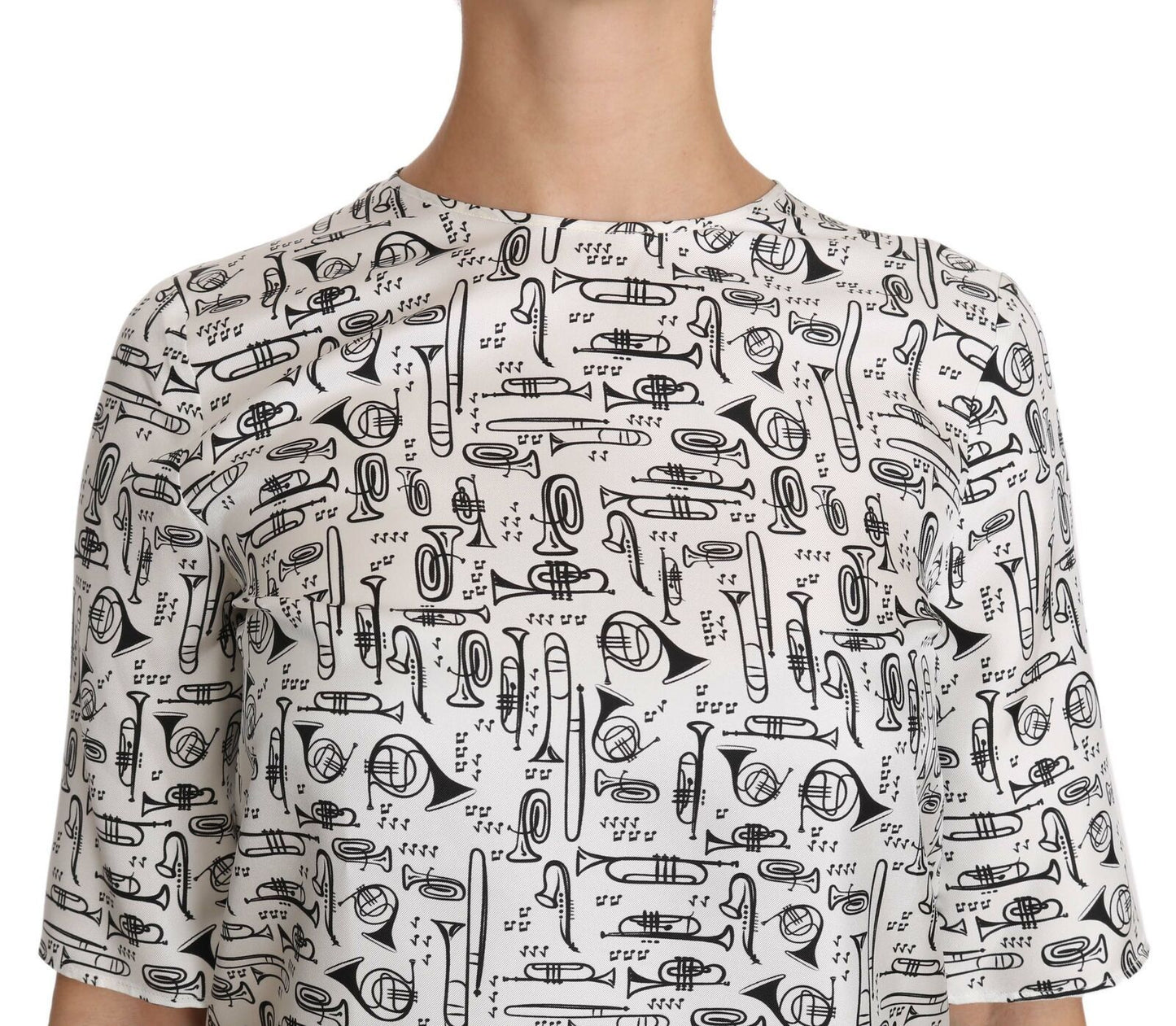 Dolce &amp; Gabbana – Weiße Bluse mit Musikinstrumenten-Print