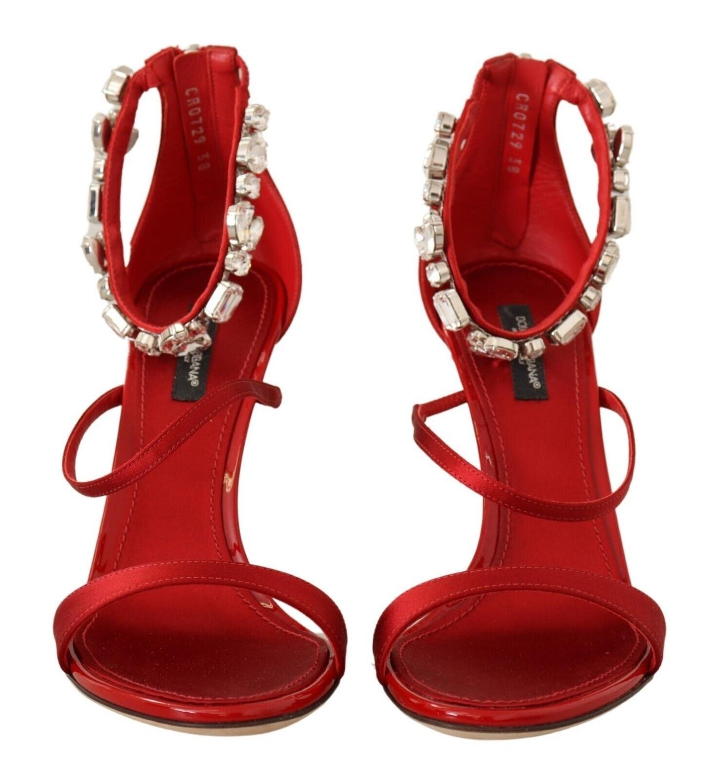 Dolce &amp; Gabbana Rote Satin-Kristall-Sandalen Keira Heels Schuhe