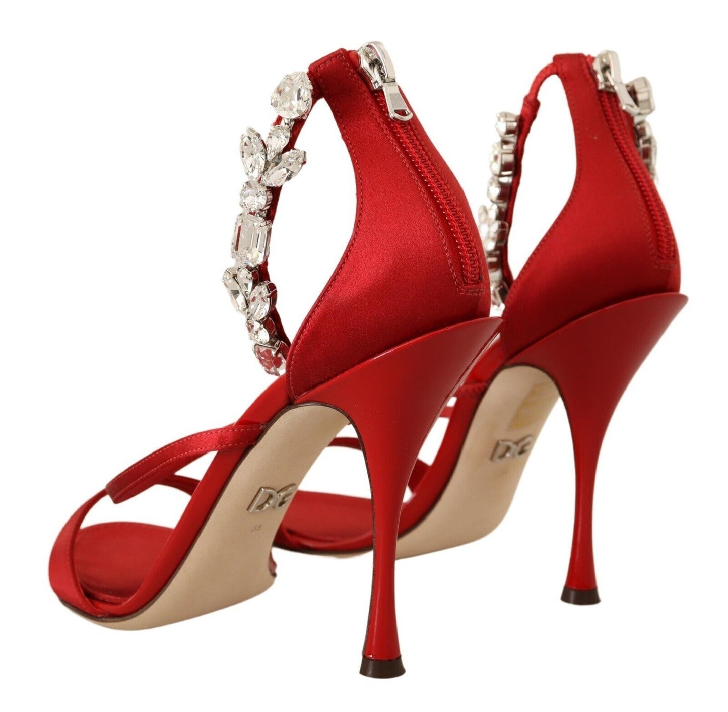 Dolce &amp; Gabbana Rote Satin-Kristall-Sandalen Keira Heels Schuhe