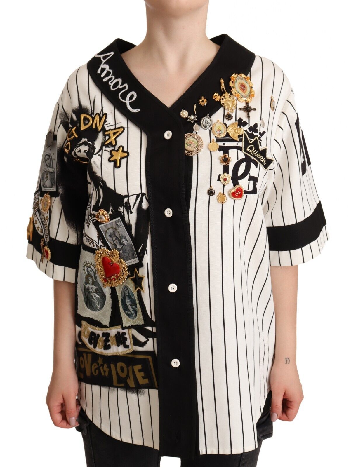 Dolce &amp; Gabbana – Weißes Baumwoll-Love-Shirt mit Kristallanhängern