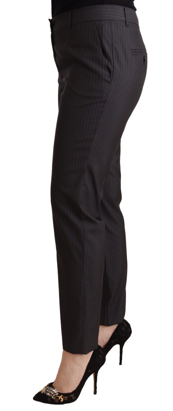 Pantalon fuselé en laine à rayures noires Dolce &amp; Gabbana
