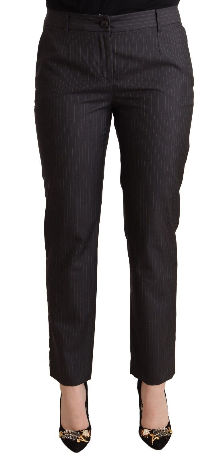 Pantalon fuselé en laine à rayures noires Dolce &amp; Gabbana