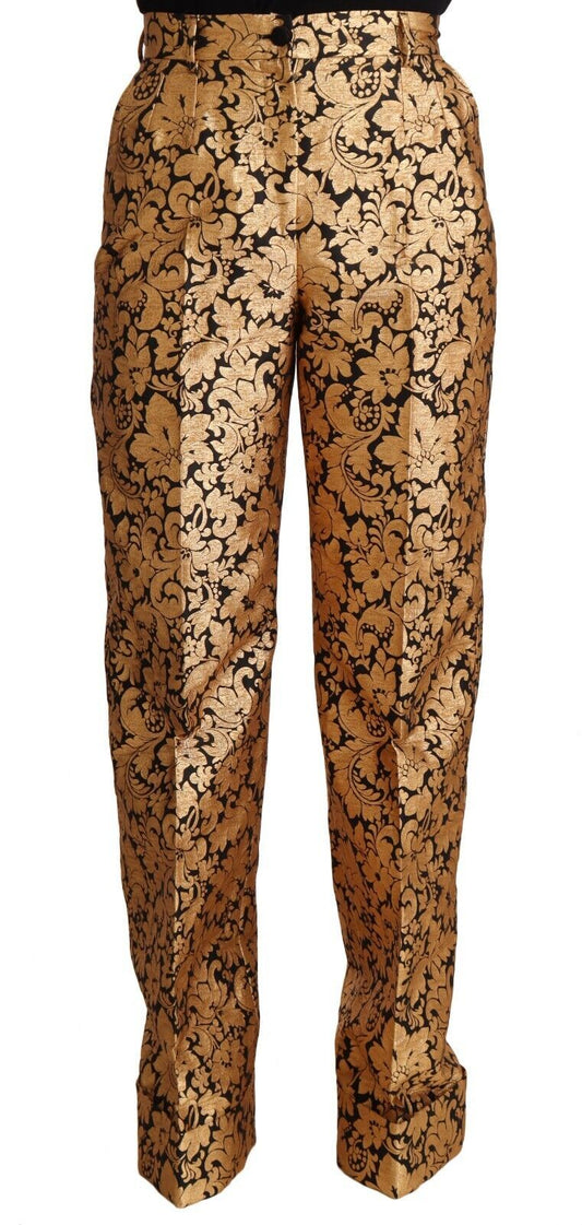 Pantalon droit en polyester jacquard fleuri doré Dolce &amp; Gabbana