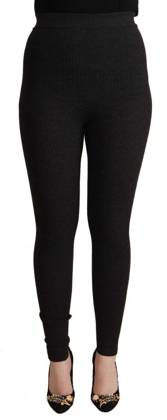 Pantalon collant extensible en laine vierge noire Dolce &amp; Gabbana