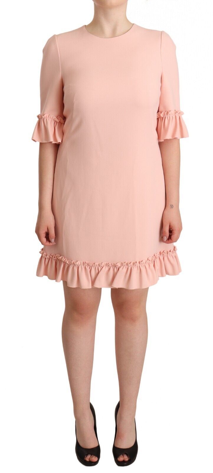 Robe fourreau en viscose rose à manches volantées Dolce &amp; Gabbana