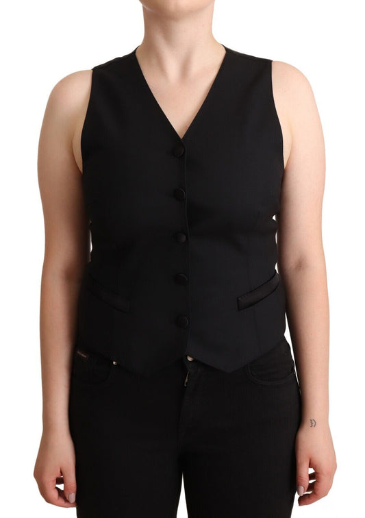 Dolce &amp; Gabbana Débardeur noir boutonné sans manches en viscose