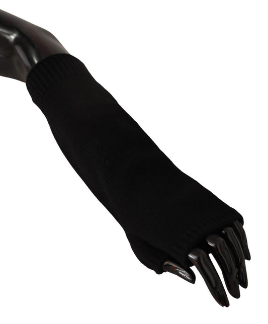 Gants sans doigts en tricot noir Dolce &amp; Gabbana jusqu'aux coudes