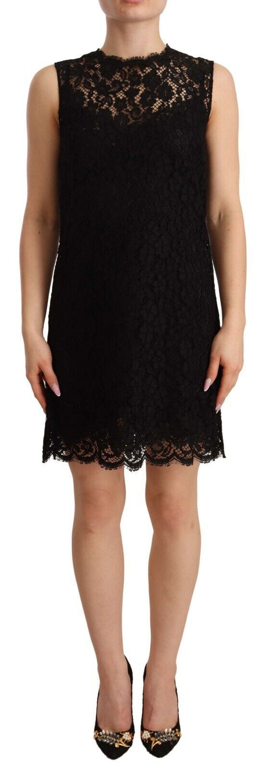 Mini-robe fourreau sans manches en dentelle florale noire Dolce &amp; Gabbana