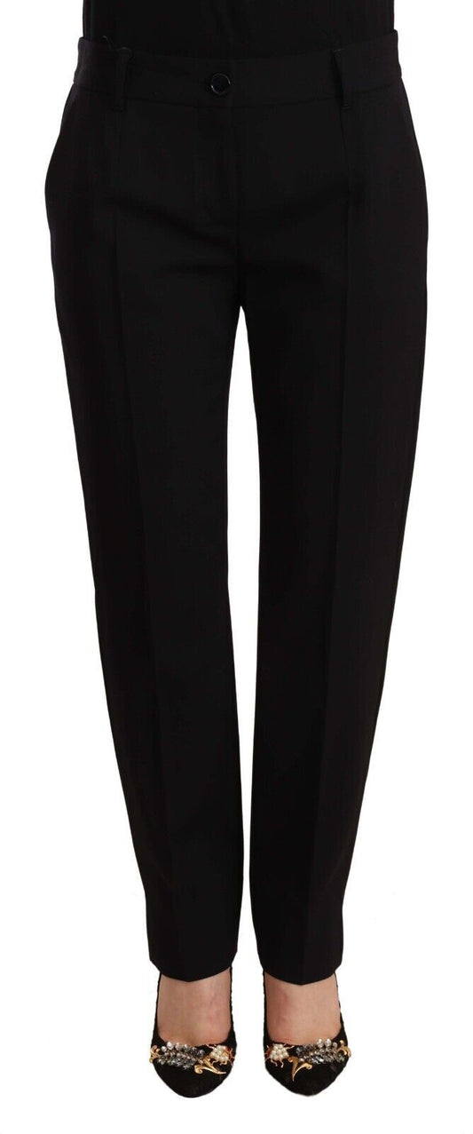 Pantalon skinny taille moyenne noir en laine Dolce &amp; Gabbana