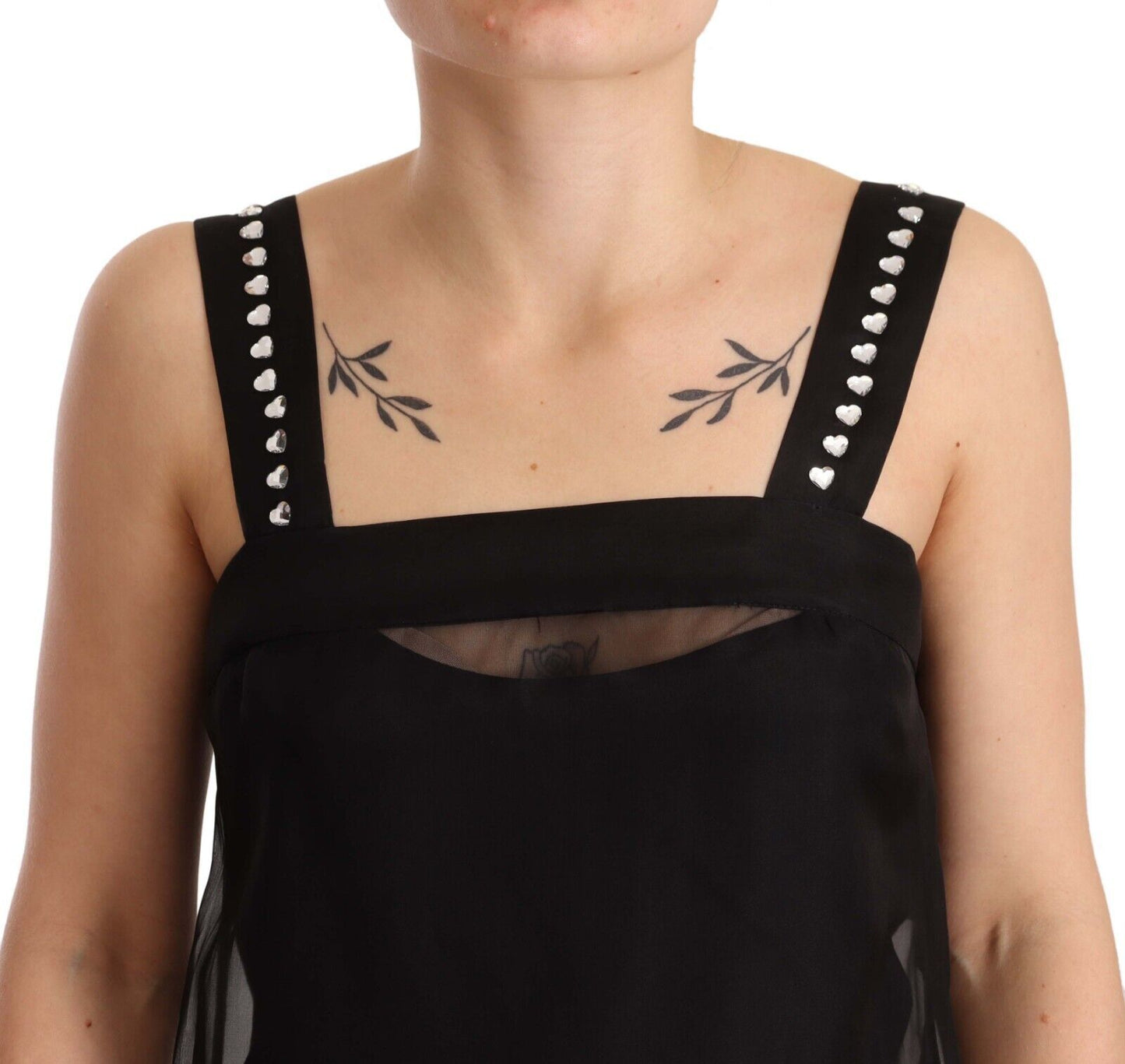 Robe fourreau courte en soie stretch noire à cristaux Dolce &amp; Gabbana