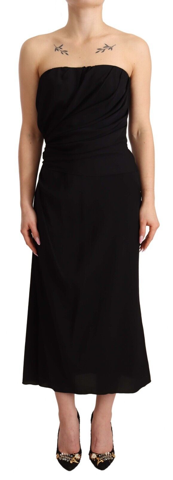 Robe fourreau mi-longue bustier en soie stretch noire Dolce &amp; Gabbana