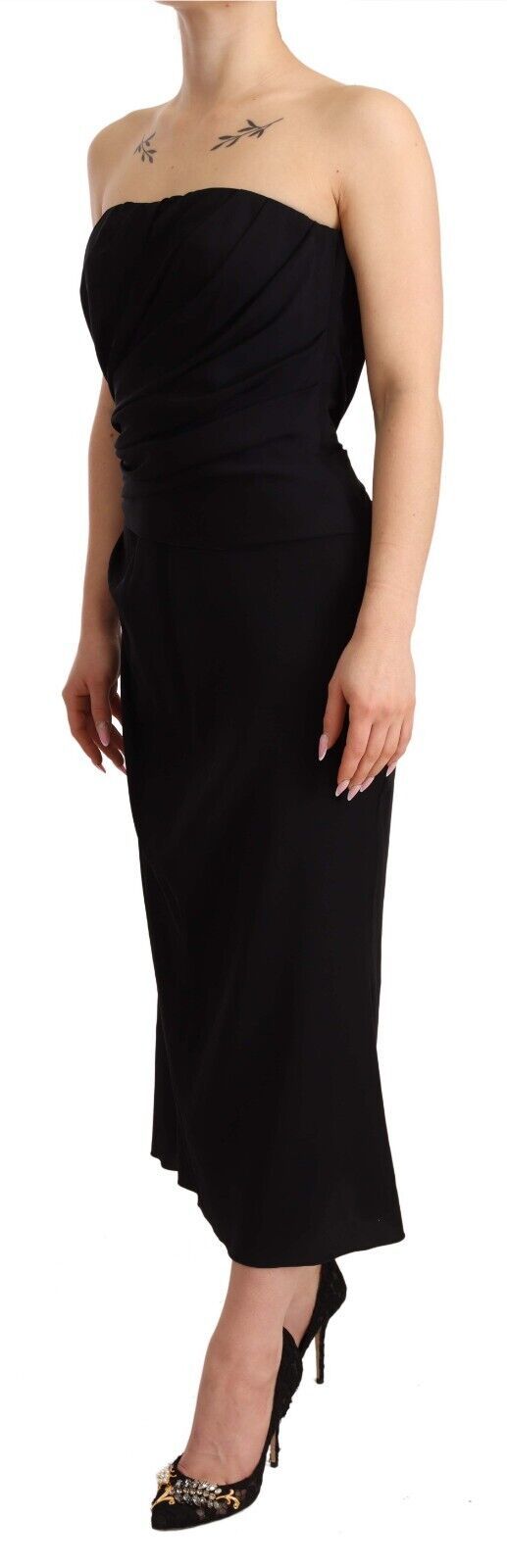 Robe fourreau mi-longue bustier en soie stretch noire Dolce &amp; Gabbana