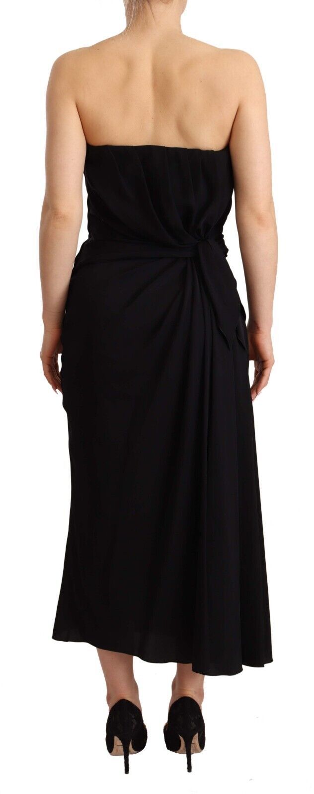 Robe fourreau mi-longue bustier en soie stretch noire Dolce &amp; Gabbana