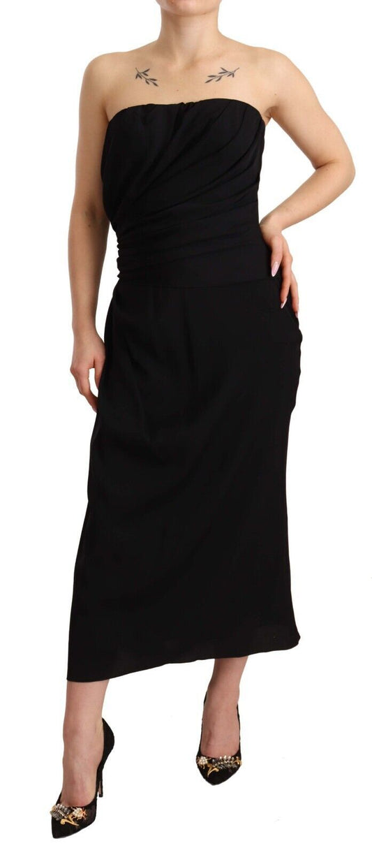 Robe fourreau mi-longue bustier en soie stretch noire Dolce &amp; Gabbana
