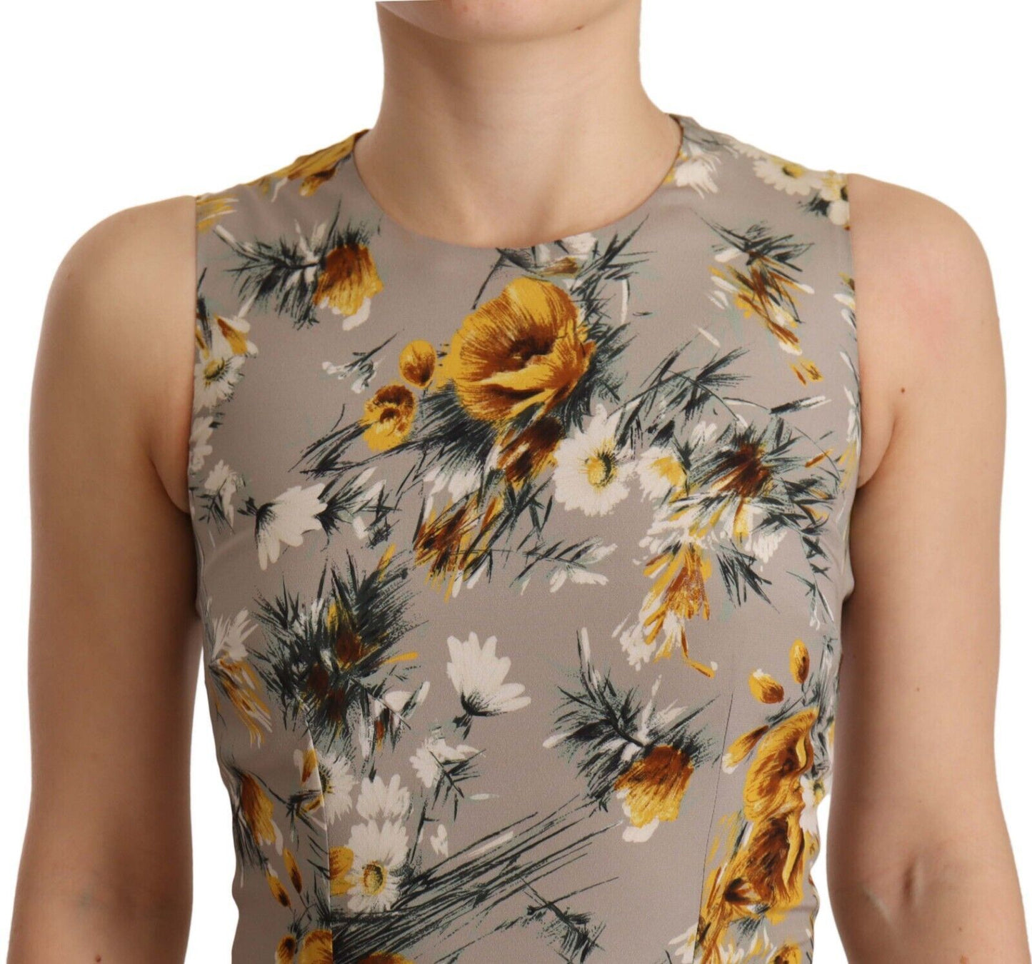Mini-robe fourreau fleurie en soie stretch grise Dolce &amp; Gabbana