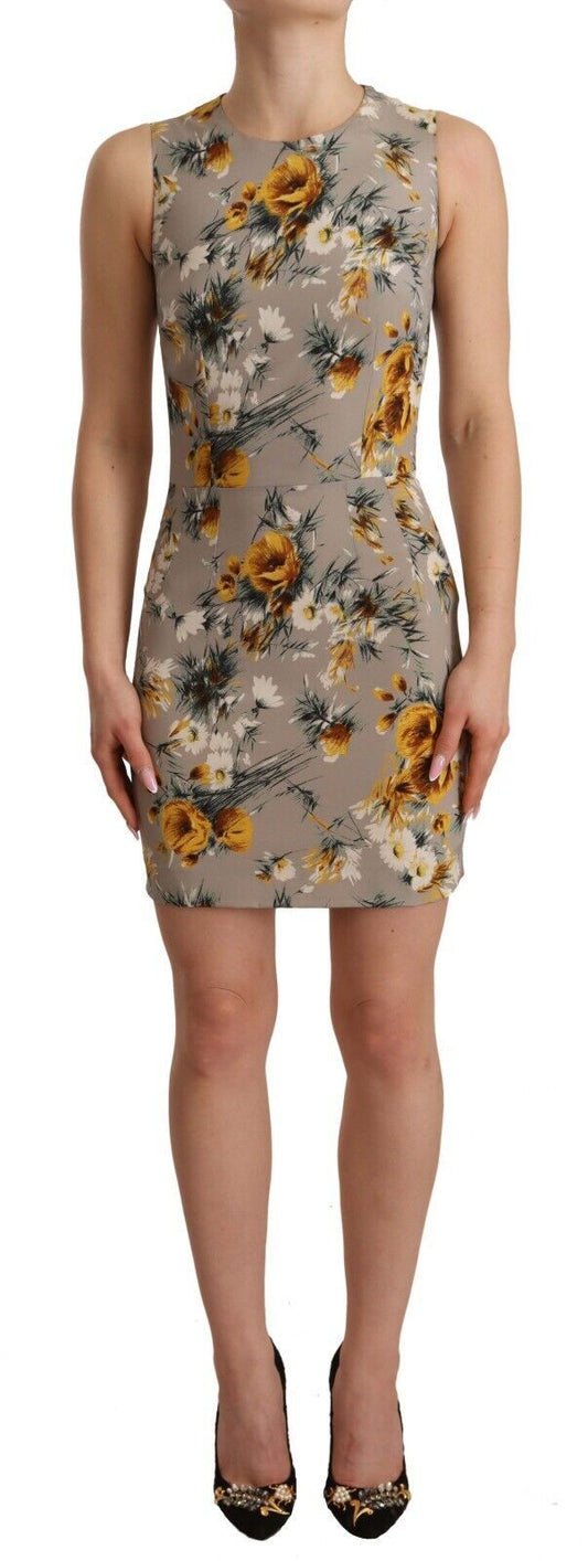 Mini-robe fourreau fleurie en soie stretch grise Dolce &amp; Gabbana