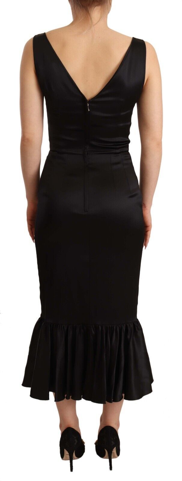 Robe mi-longue fourreau sirène en soie stretch noire Dolce &amp; Gabbana