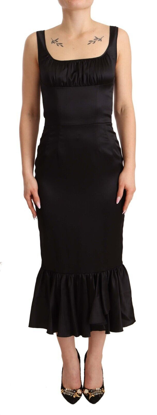 Robe mi-longue fourreau sirène en soie stretch noire Dolce &amp; Gabbana