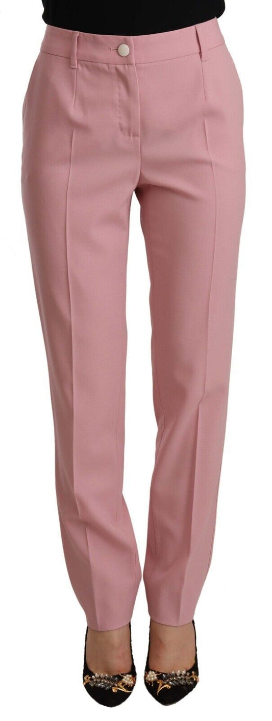 Pantalon taille haute en laine stretch rose Dolce &amp; Gabbana