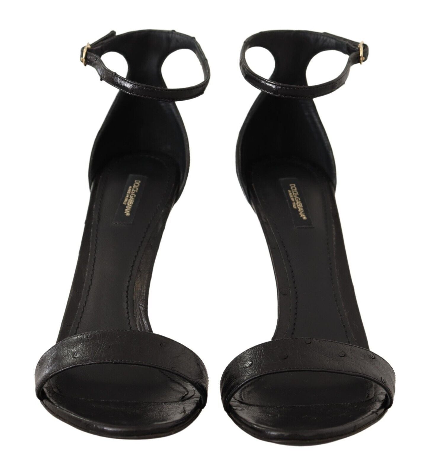 Sandales à talons et bride cheville en autruche noire Dolce &amp; Gabbana