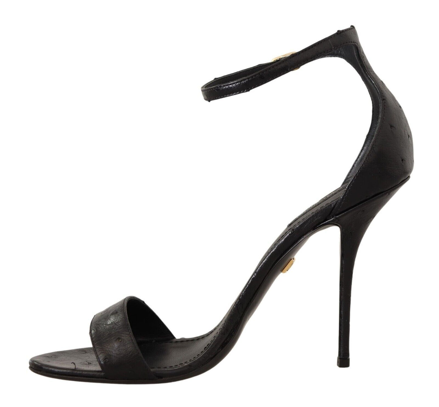 Sandales à talons et bride cheville en autruche noire Dolce &amp; Gabbana