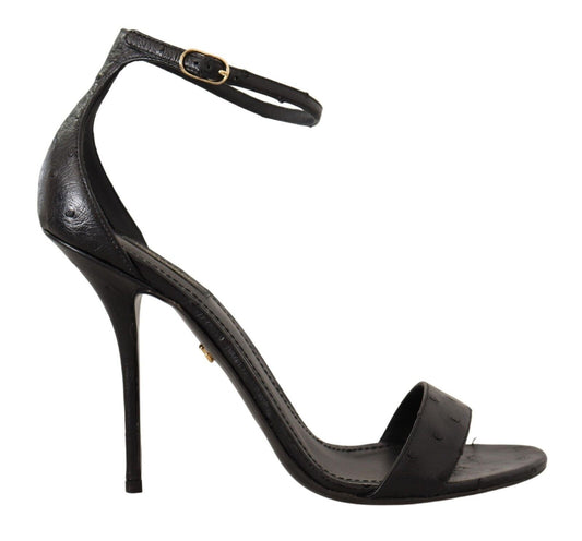 Sandales à talons et bride cheville en autruche noire Dolce &amp; Gabbana