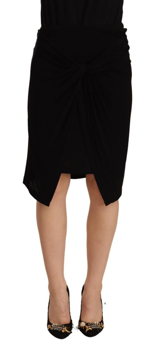 Jupe crayon noire taille haute en viscose longueur genou PLEIN SUD