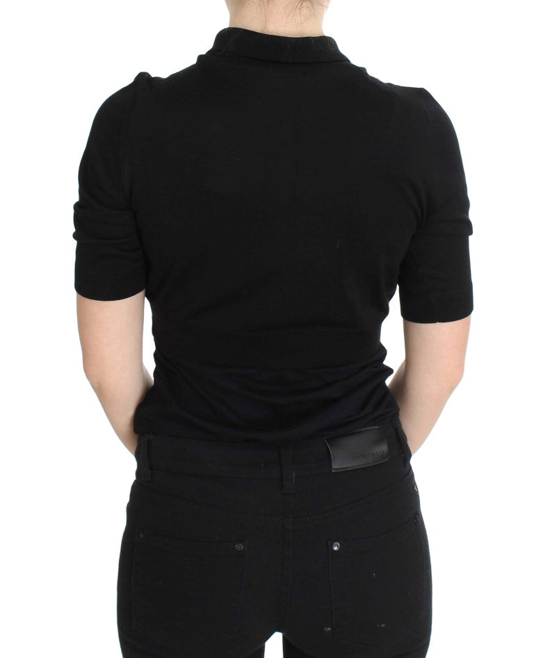 Polo Dolce &amp; Gabbana en soie noire brodée de fleurs