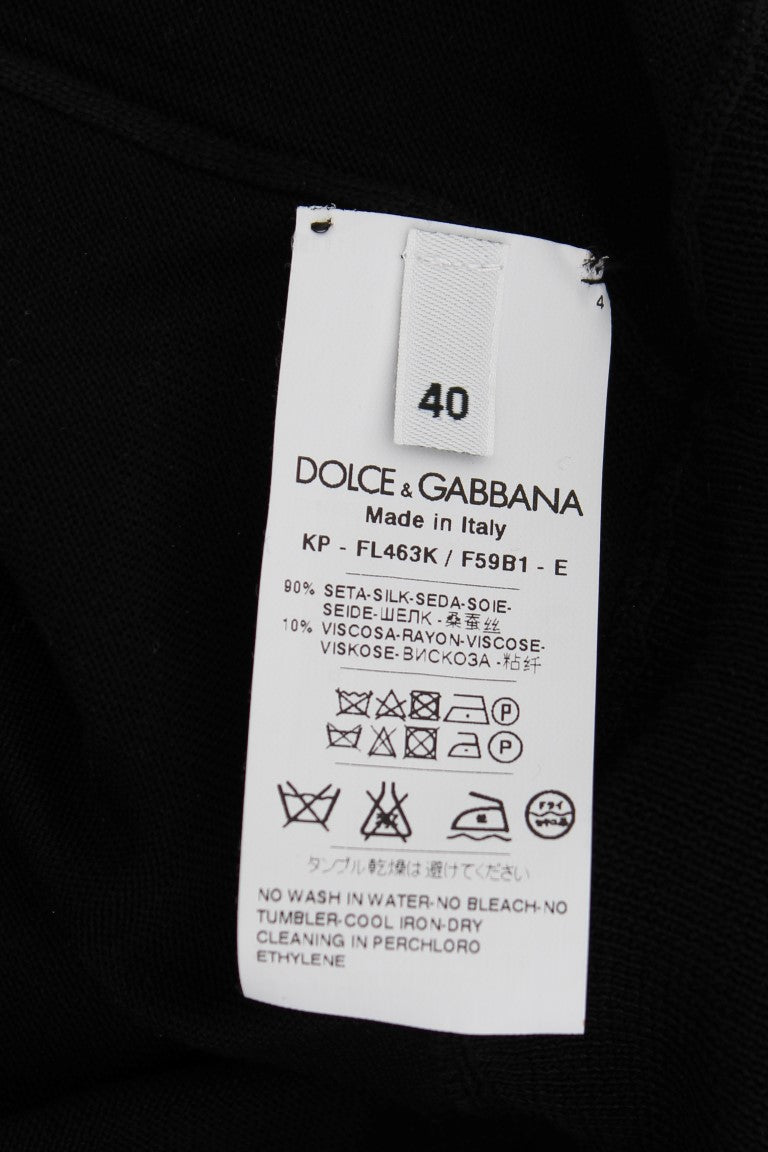 Polo Dolce &amp; Gabbana en soie noire brodée de fleurs