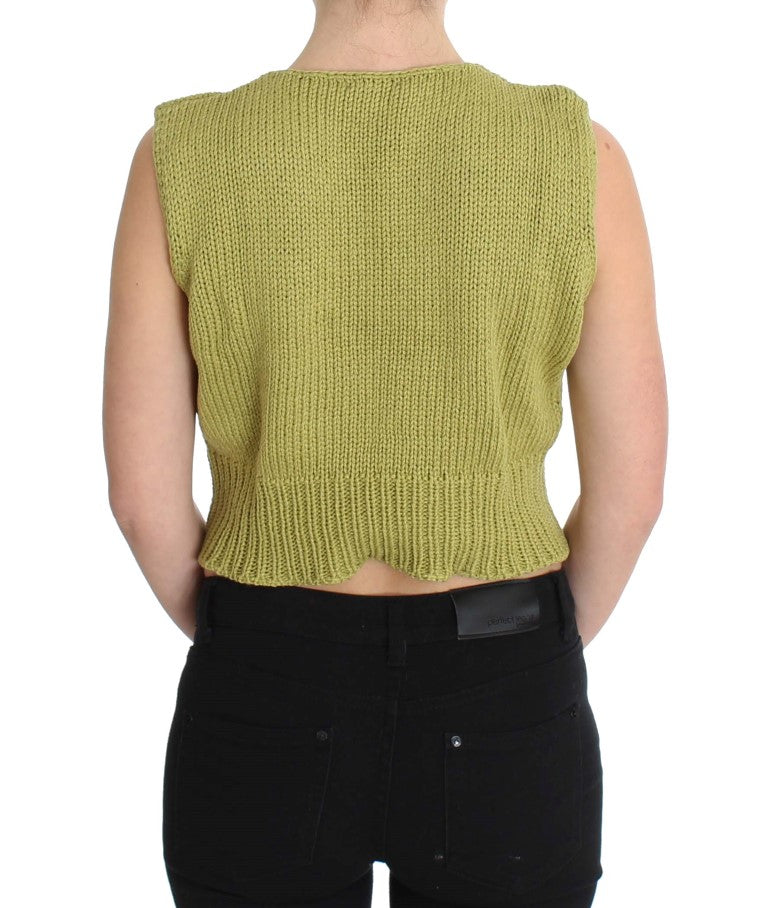 PINK MEMORIES Green Cotton Blend Knitted Sleeveless Sweater