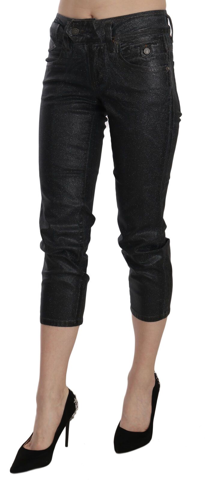 Pantalon en jean slim taille moyenne noir délavé John Galliano