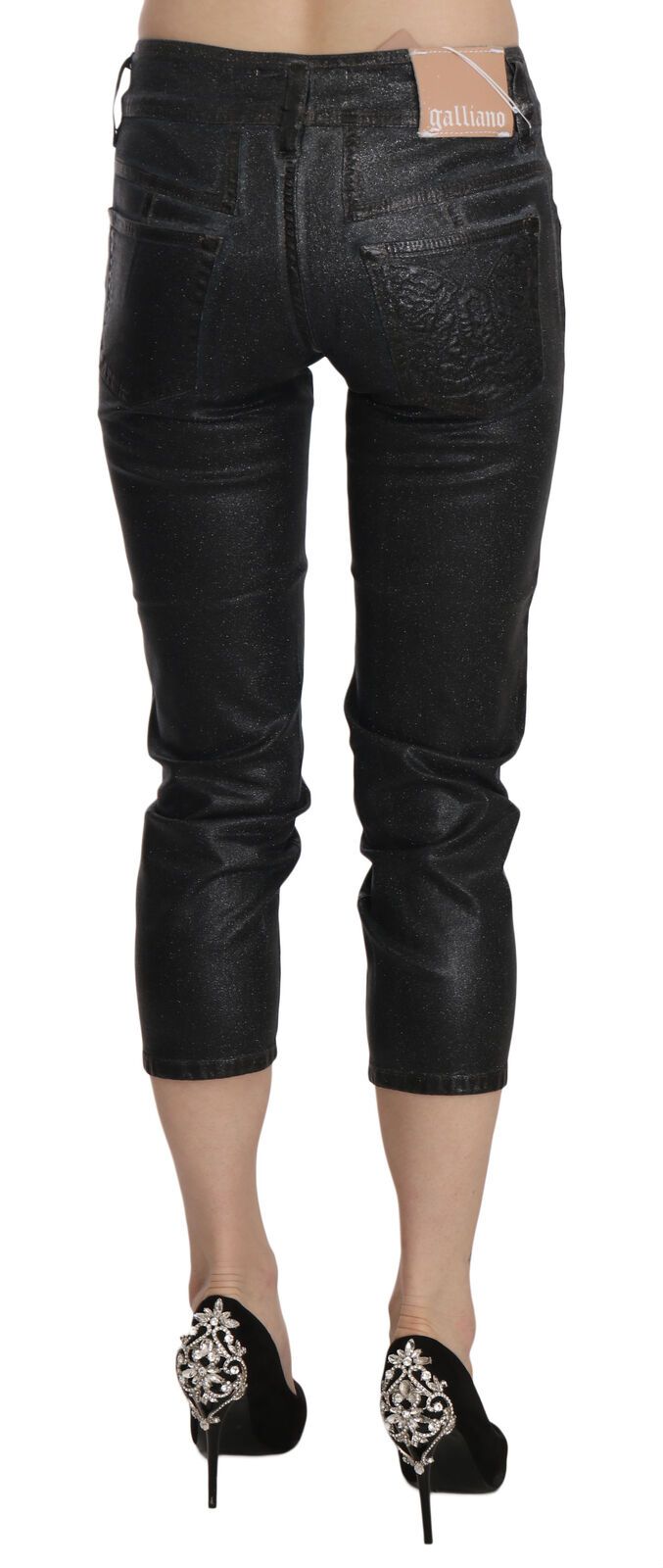 Pantalon en jean slim taille moyenne noir délavé John Galliano