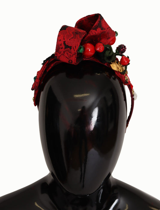 Serre-tête diadème Dolce &amp; Gabbana en soie cerise avec nœud en cristal et logo