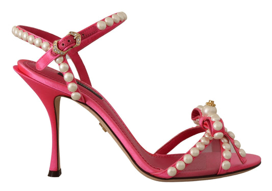 Chaussures à talons Dolce &amp; Gabbana en satin rose et cristaux blancs nacrés