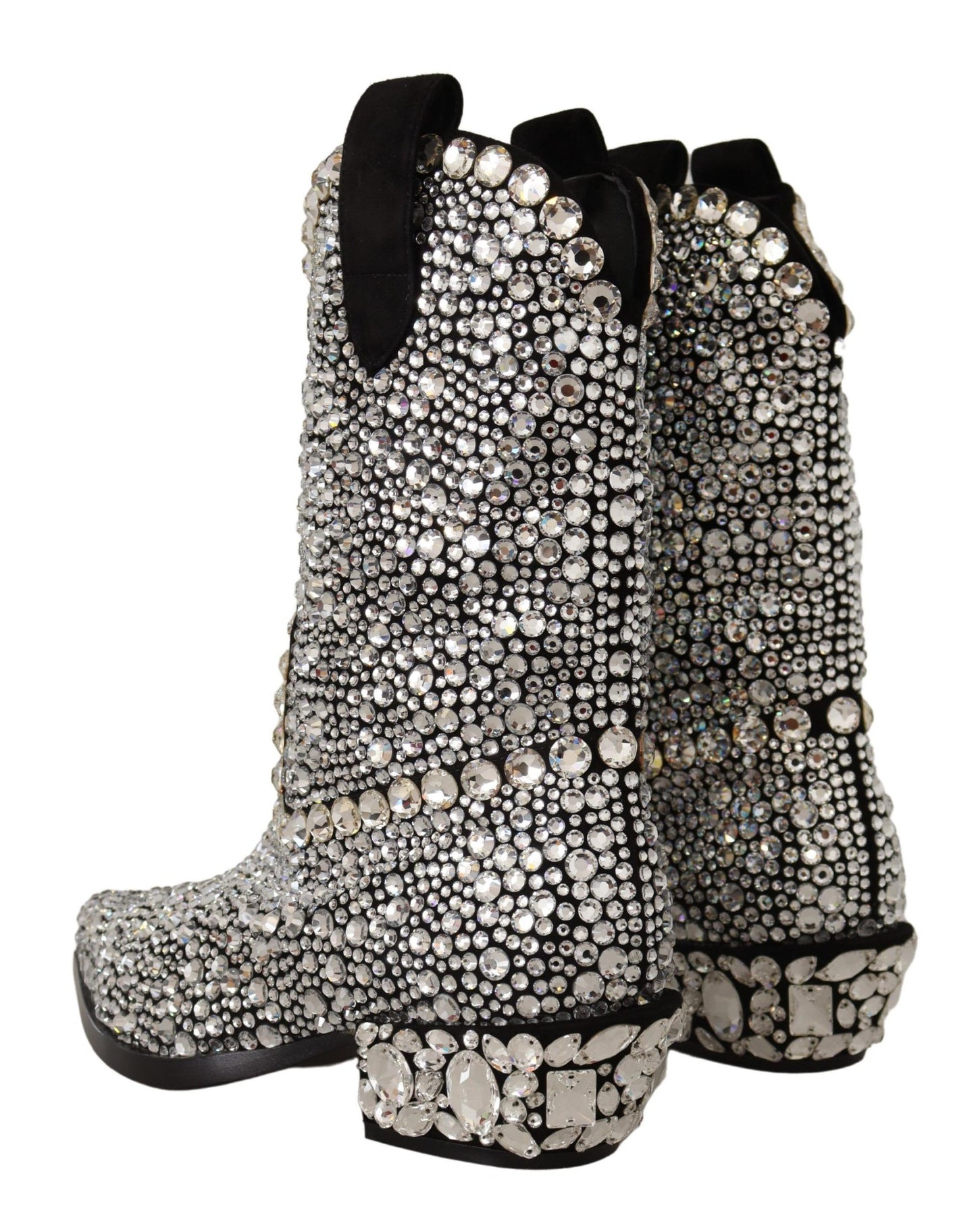 Bottes cowgirl en daim noir et strass Dolce &amp; Gabbana